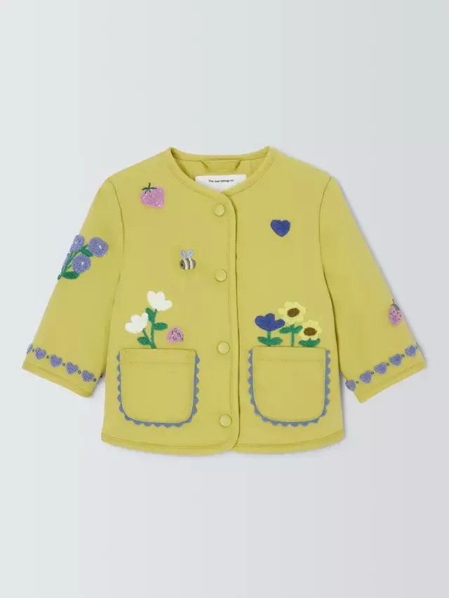 Детская вышитая хлопковая саржевая куртка, зеленая John Lewis