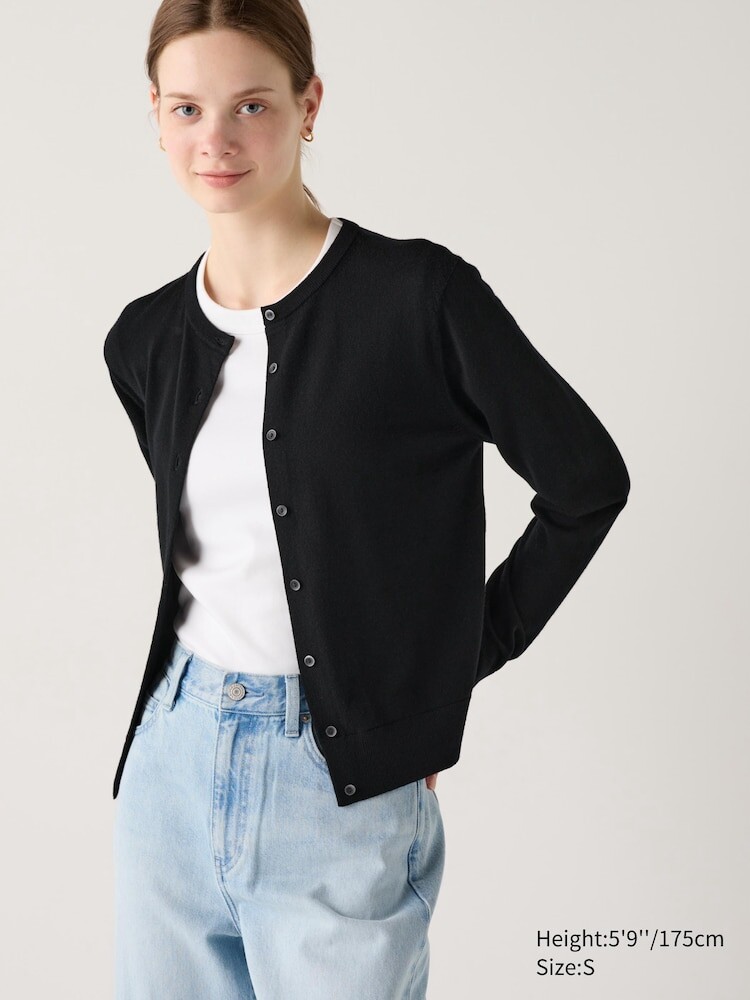 

Кардиган с круглым вырезом из мериноса Uniqlo, цвет 09 черный