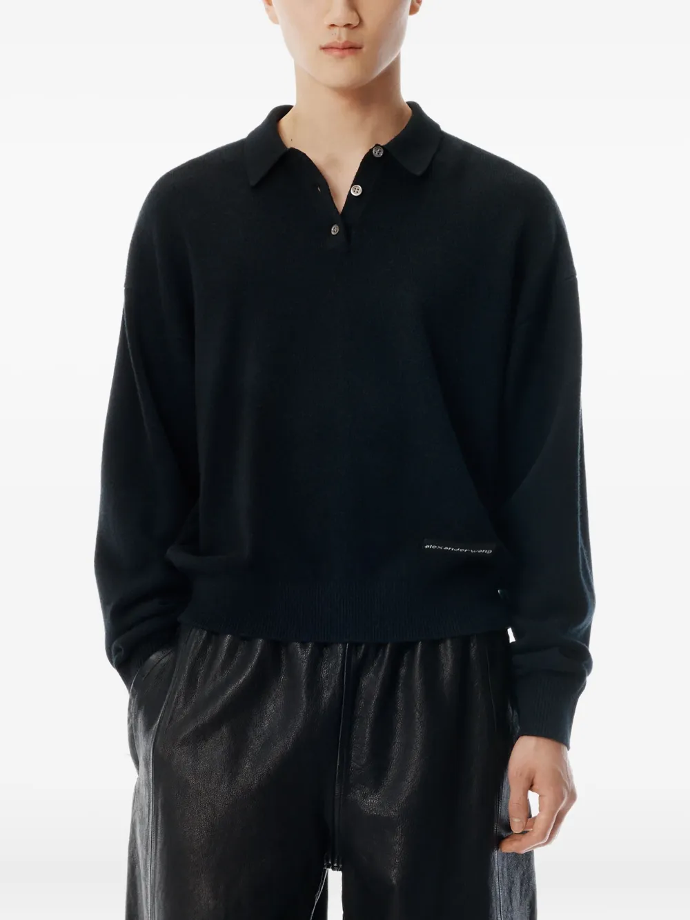 Рубашка поло с длинными рукавами и нашивкой-логотипом Alexander Wang, черный — фото 4