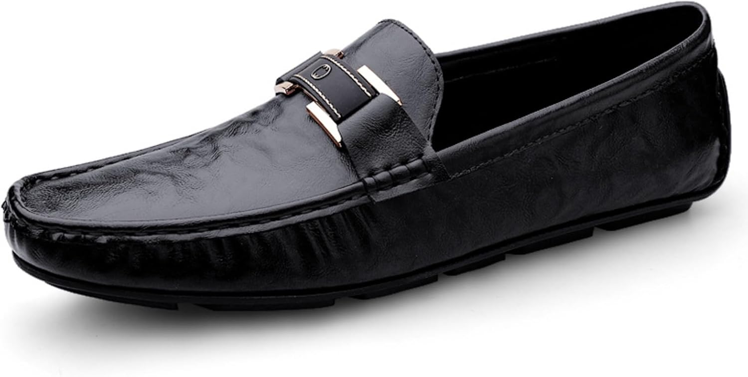 

Мужские лоферы из натуральной кожи с металлической пряжкой, удобные и стильные туфли, на каждый день и для деловой носки Aokisx, черный