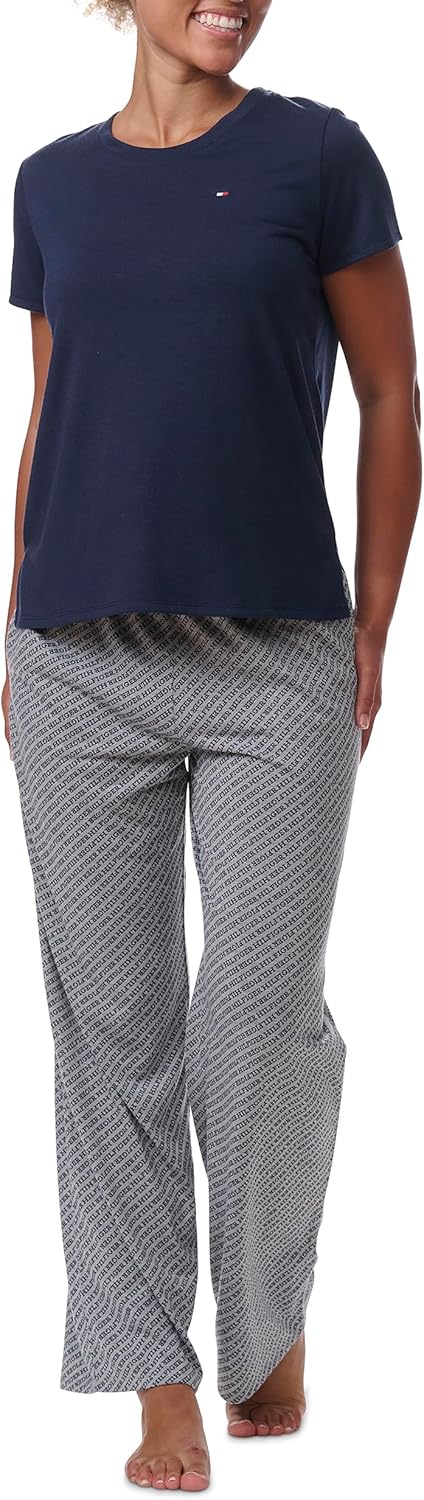 Женская пижама Tommy Hilfiger из футболки и брюк с открытыми штанинами, Diagonal Tommy Hilfiger Stripe — фото 2