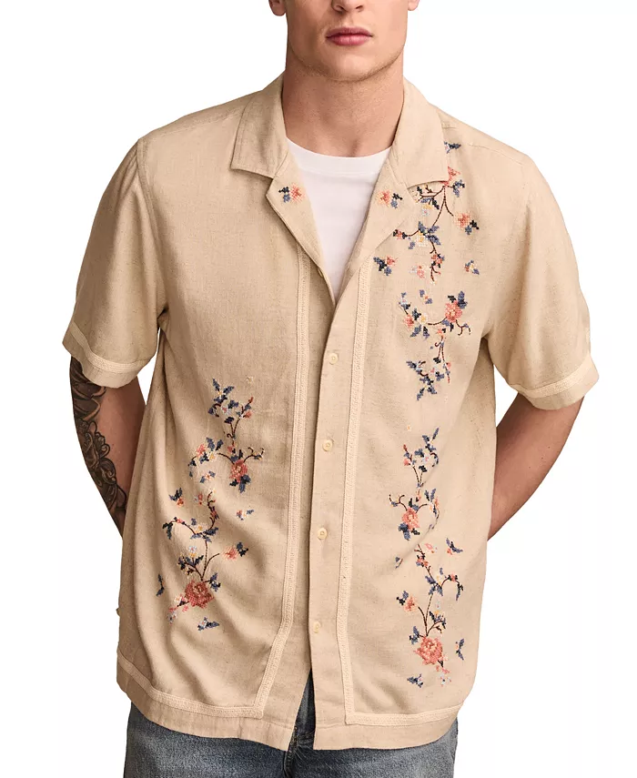 

Мужская рубашка с цветочным принтом и отложным воротником Camp-Collar Lucky Brand, коричневый/бежевый