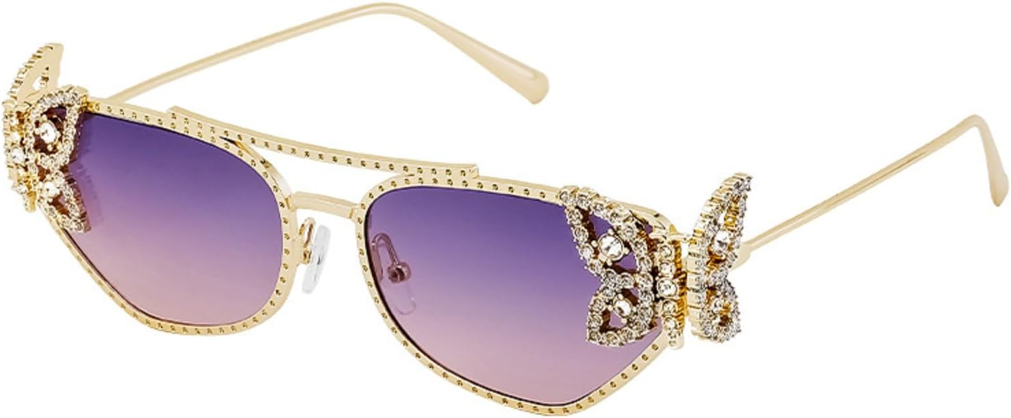 

Стильные солнцезащитные очки с бабочками и многоугольными линзами, украшенные стразами, для женщин, в роскошной ретро-оправе из металла, с защитой от УФ-излучения UV400 mincl, C2