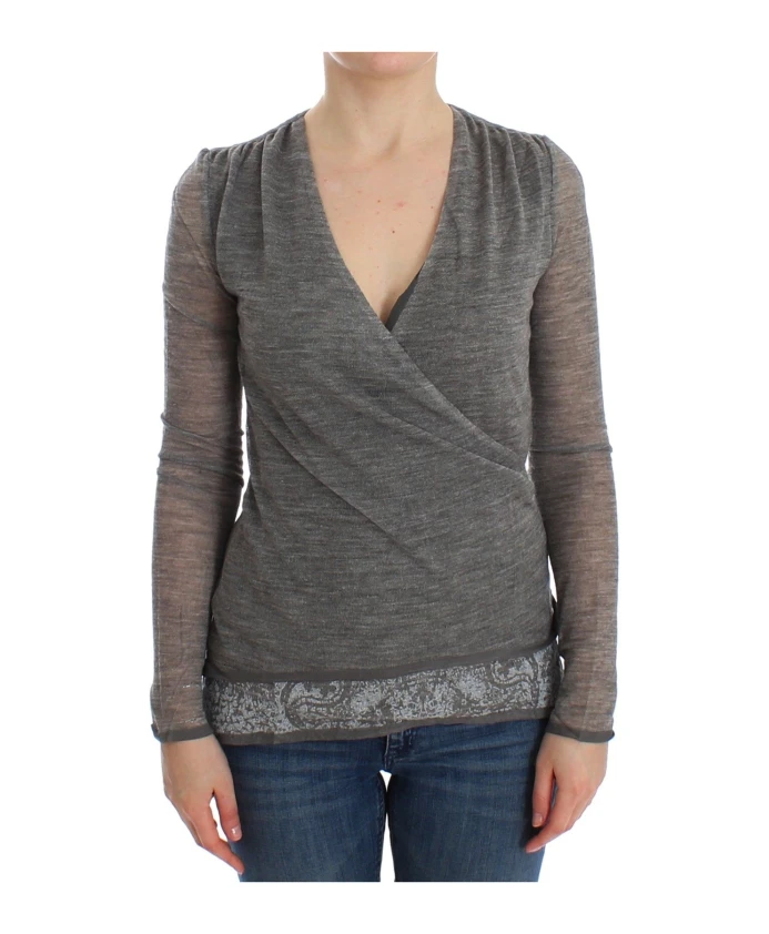 

Серый шерстяной эластичный свитер с длинными рукавами Ermanno Scervino, серый