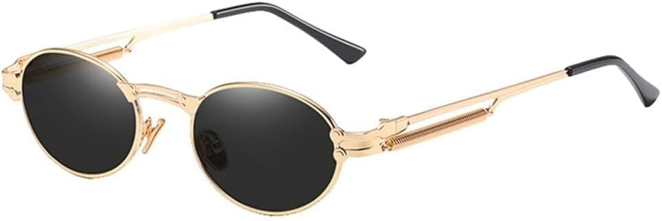 

Золотистые ретро круглые солнцезащитные очки в винтажном стиле для мужчин, летние металлические панк-солнцезащитные очки для женщин, овальные солнцезащитные очки UV400 LXLHWN, Gold With Black
