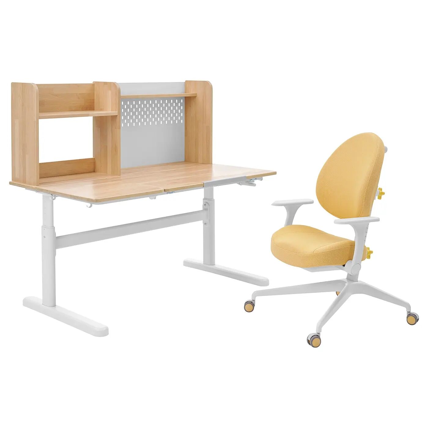 Детский стол+стул с подлокотниками BERGLÄRKA/GUNRIK IKEA, 120x70 см, цвет solid birch/yellow