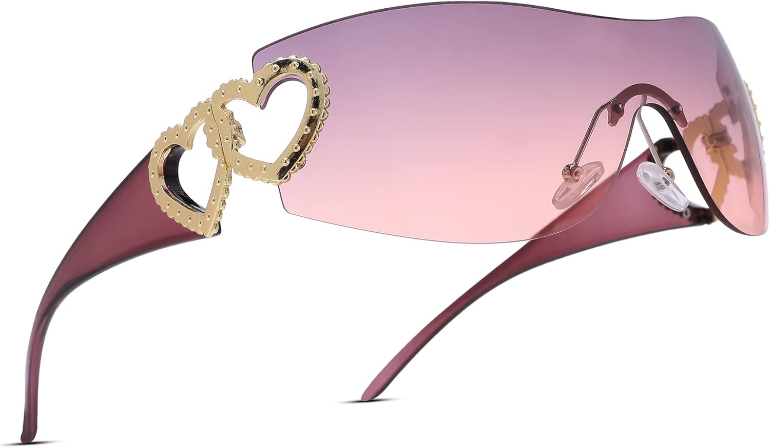 

Солнцезащитные очки Pro Acme Wrap Around Rimless Sunglasses для женщин и мужчин, большие, модные, футуристические солнцезащитные очки в стиле 2000-х, A3 - Purple Frame | Pink & Purple Lens