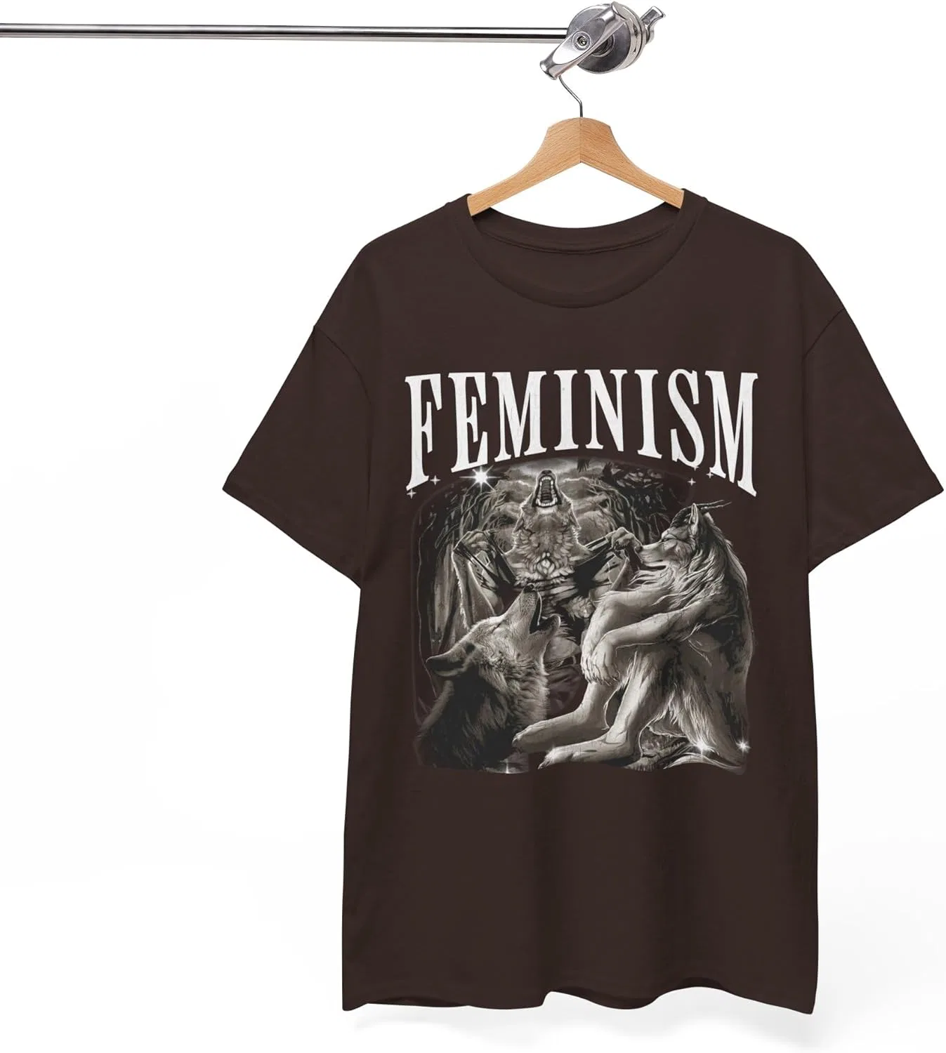 Футболка Funny Feminism, Alpha Wolf Bold Cringe Werewolf Memes, винтажный бутлег 90-х, хлопок GENERIC, Dark Chocolate — фото 4