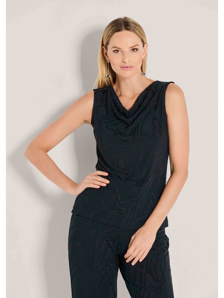 

MADELEINE Элегантный трикотажный топ с воротником-стойкой, темно-синий/черный