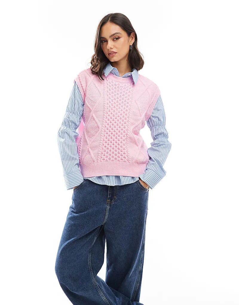 

Майка-топ с косичной вязкой розового цвета ASOS DESIGN