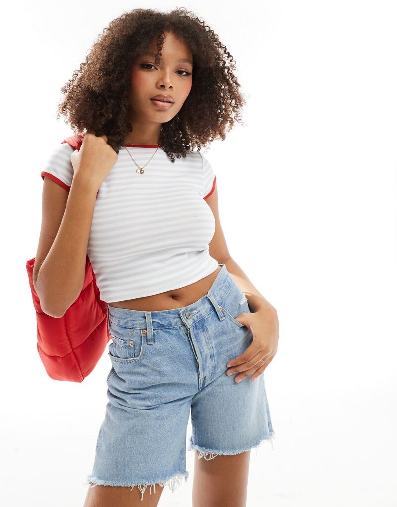 

ASOS DESIGN – синяя полосатая футболка с контрастной окантовкой