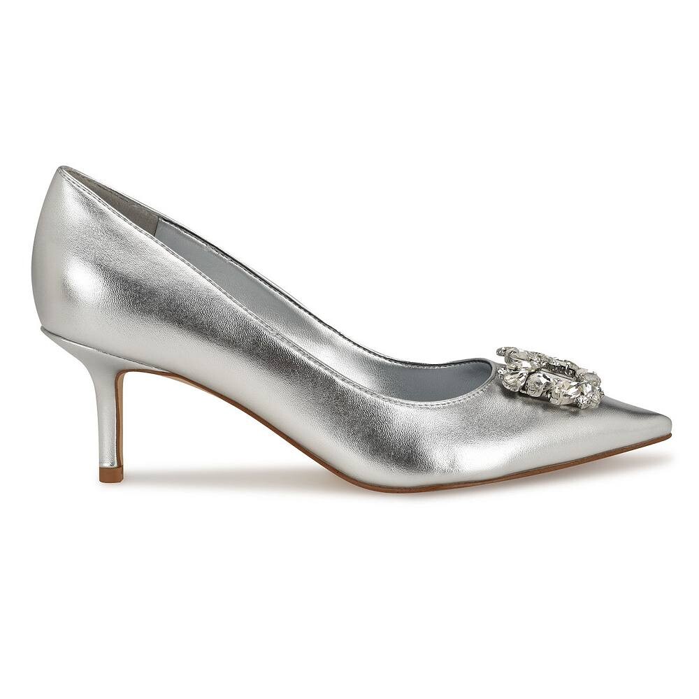 Женские свадебные туфли-лодочки Nine West Avolon с острым носком и украшением, цвет Silver — фото 2