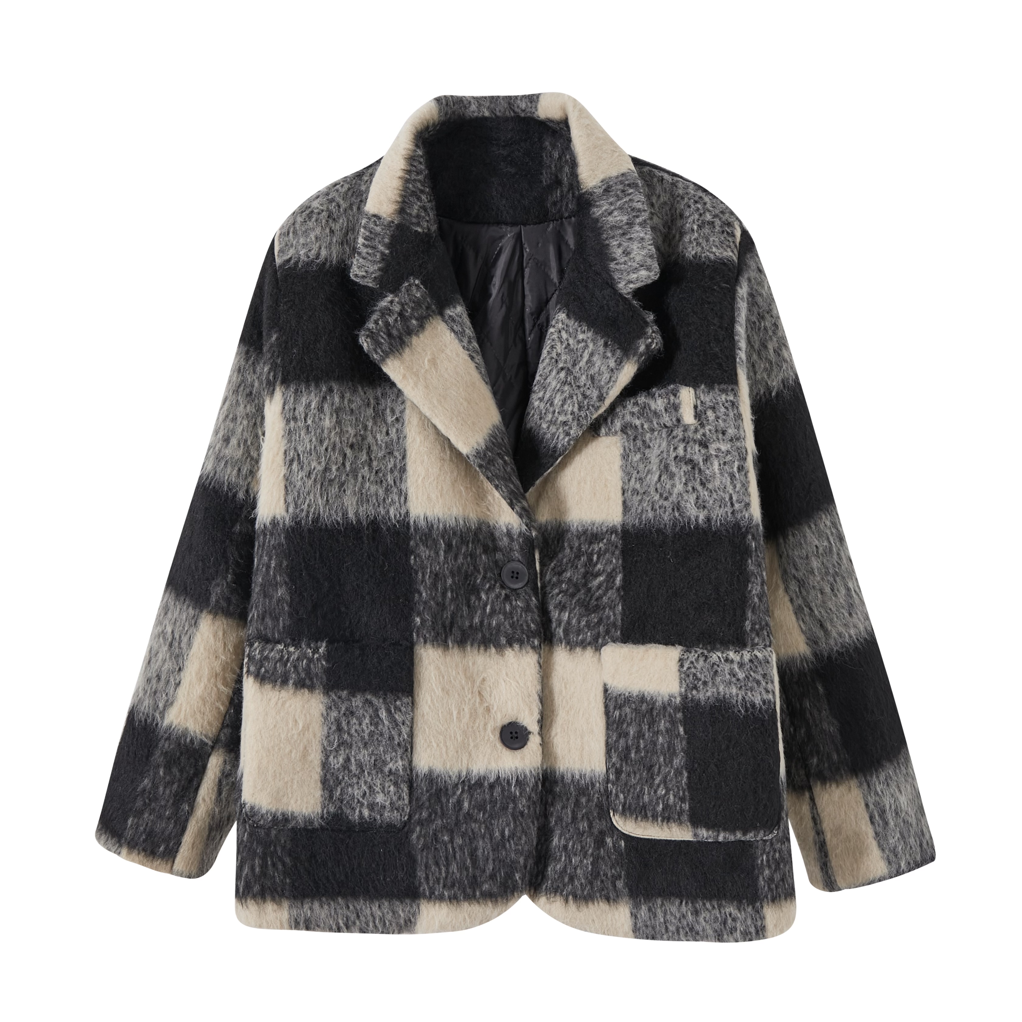 

KAZAN Женское пальто в черно-белую клетку, Black White Plaid Cropped