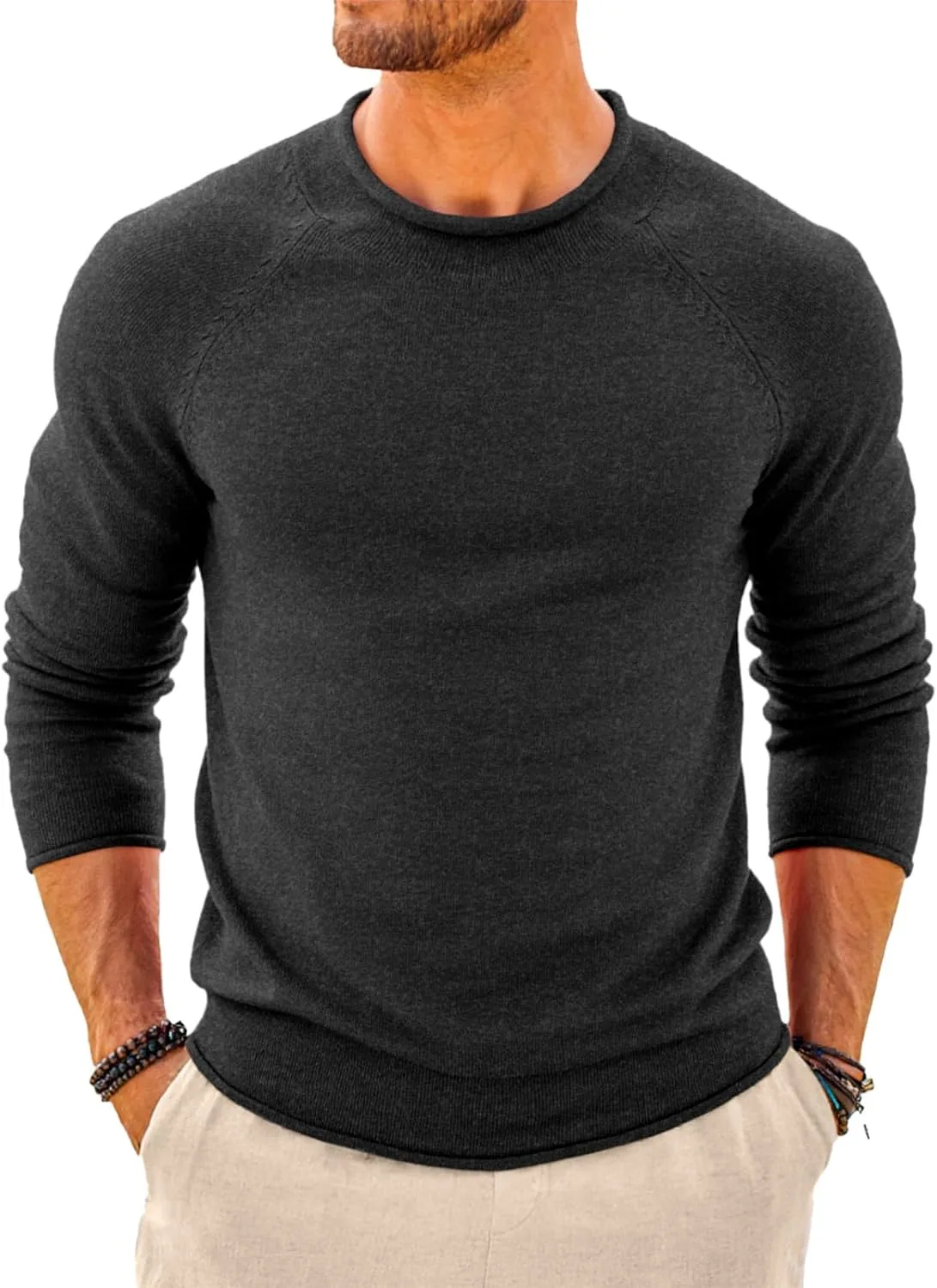 

Runcati мужской водолазка Casual вязаный пуловер с рукавом реглан