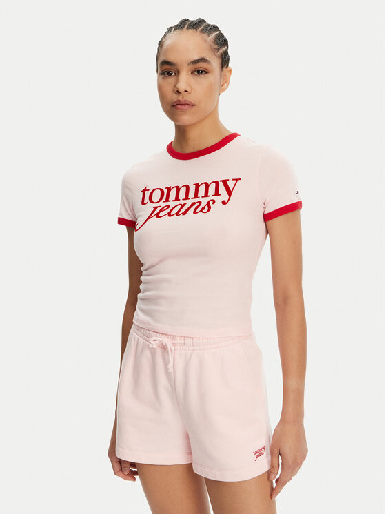 

Облегающая футболка Script Ringer DW0DW20631 Tommy Jeans, розовый