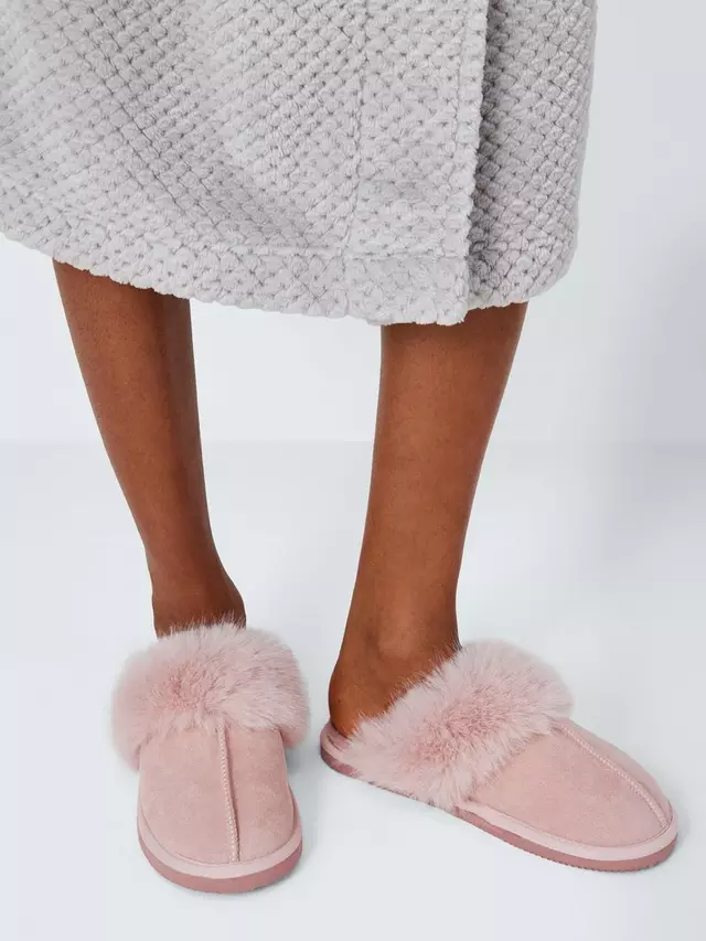 Тапочки John Lewis John Lewi Microsuede Fluffy Faux Fur Mule, розовый — фото 2