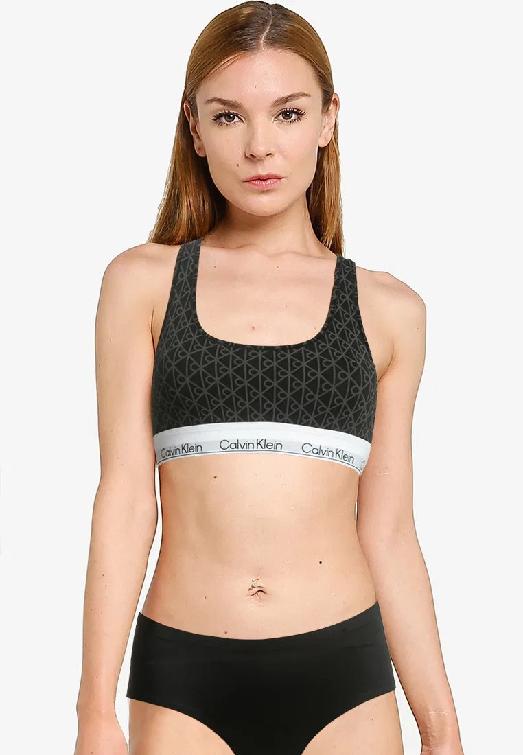 Бюстгальтер-бралетт, хлопок и модал, Calvin Klein, черный/серый