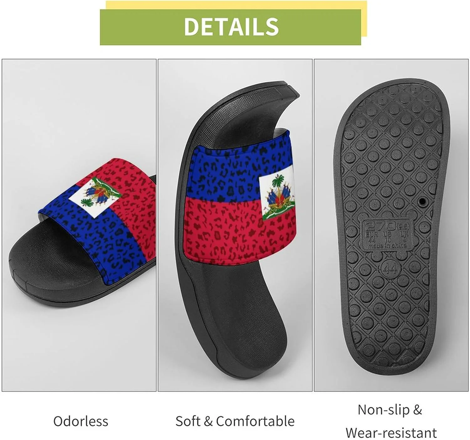 

Тапочки с леопардовым принтом и флагом Гаити, для душа, дома, быстросохнущие, нескользящие, для ванной, бассейна, для женщин и мужчин, из ПВХ GTABVECT, черный