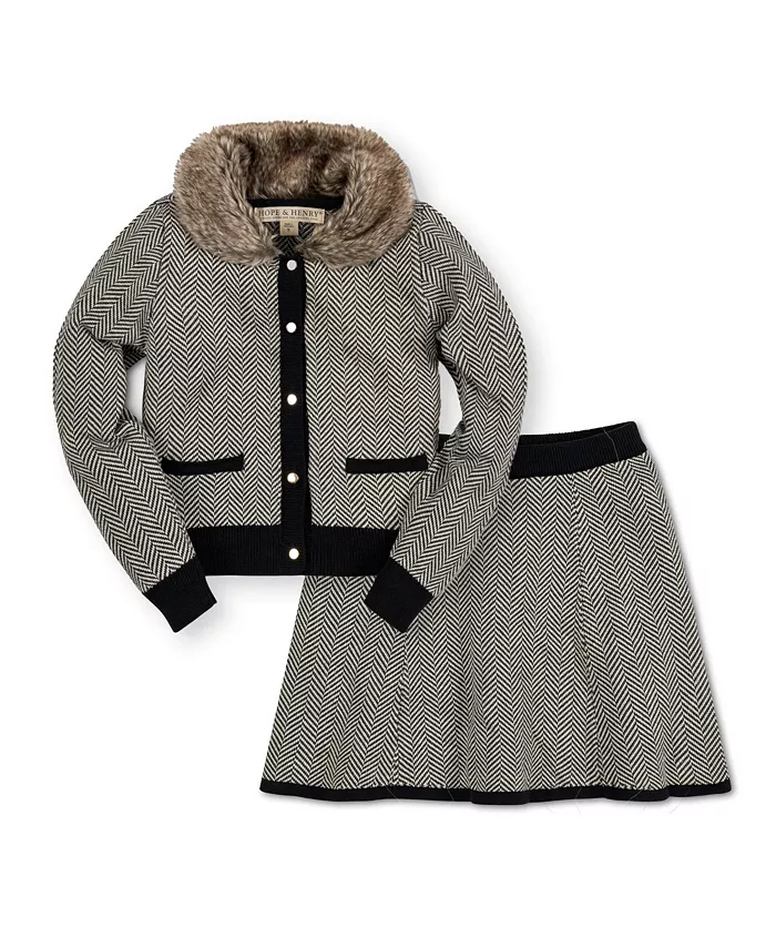 

Детский комплект кардиган с длинным рукавом и юбка с отделкой Hope & Henry, серый