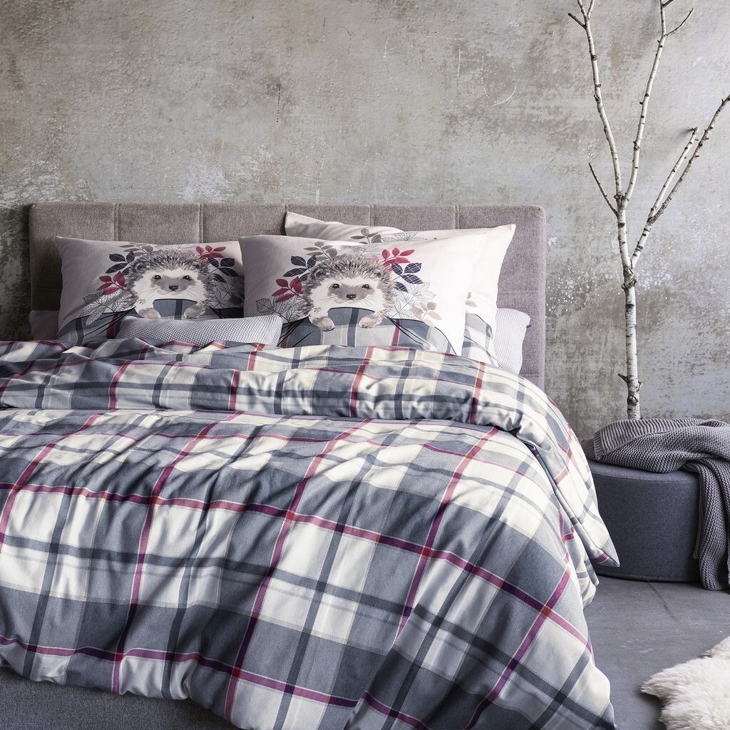 

Постельное белье Irisette Biber Панда 135х200 ёжик в клетку синий серый красный 8491-20