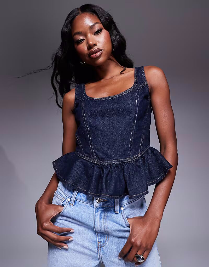 

Джинсовый топ River Island с баской темно-синего цвета