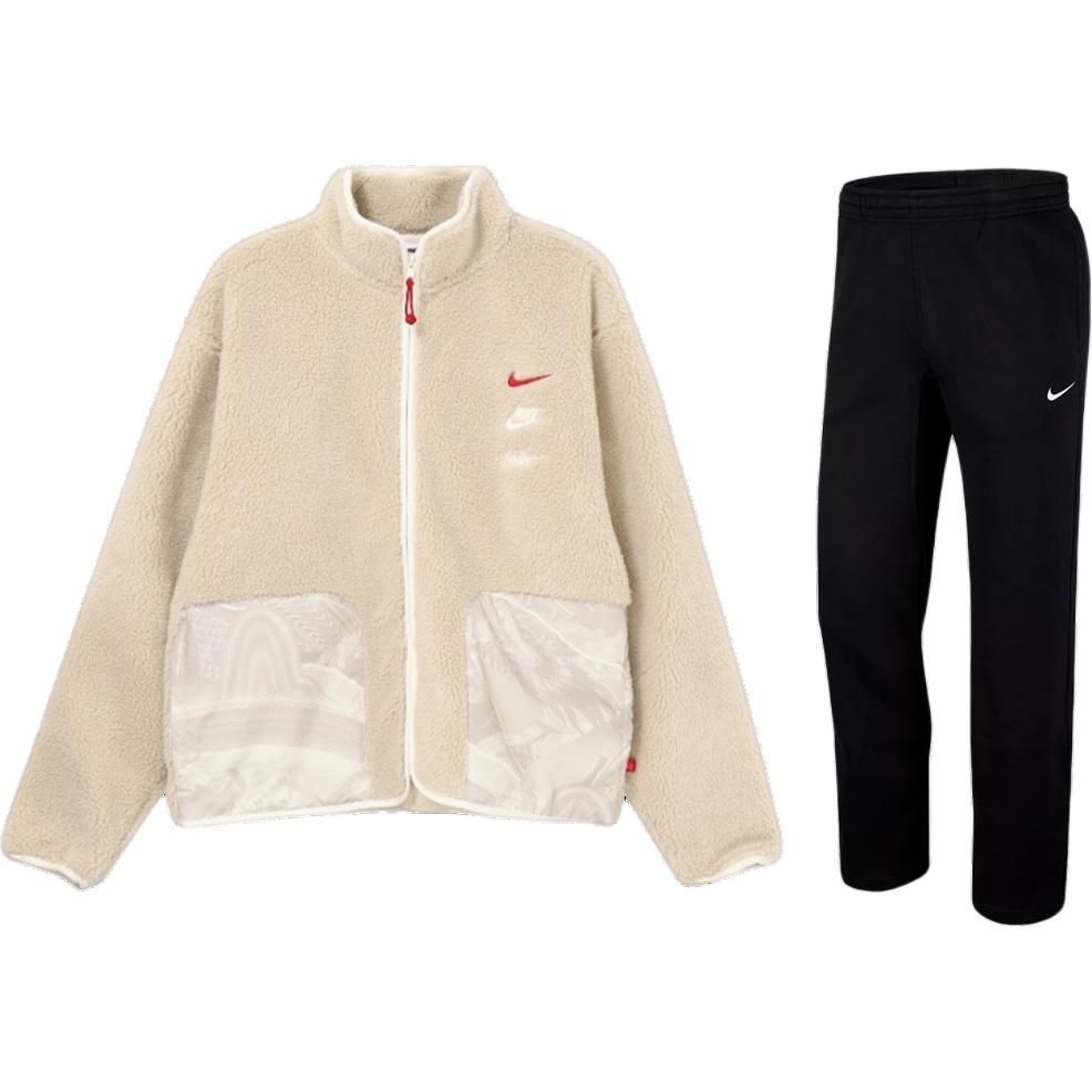 

Nike Повседневный спортивный комплект для мужчин пляжный белый топ + черные брюки