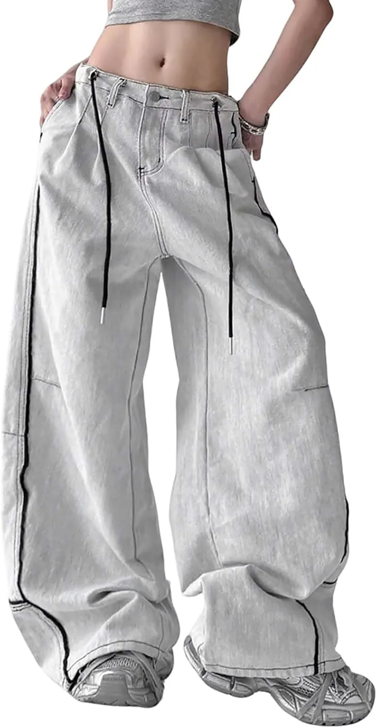 

Брюки-карго для женщин Y2K в стиле grunge, широкие, в полоску LUUTWAL