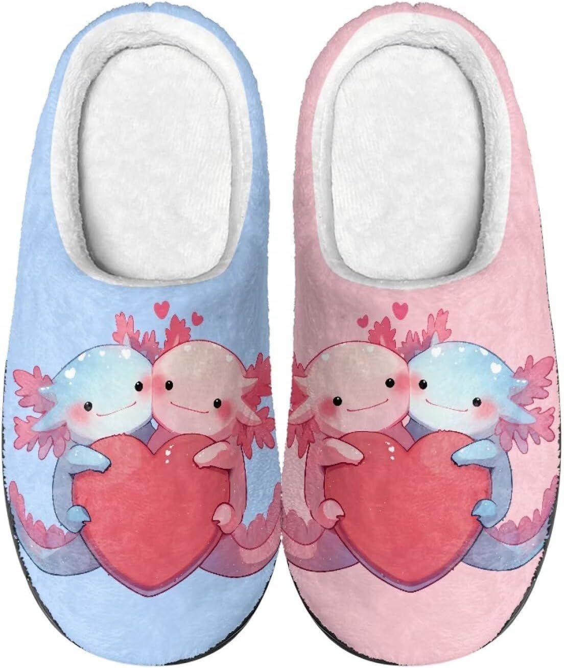

Мужские и женские нескользящие тапочки, теплые мягкие уютные тапочки из фланели, домашняя обувь для спальни и улицы, размеры 2-12 Zcfygdx, Couple Salamander Love Print
