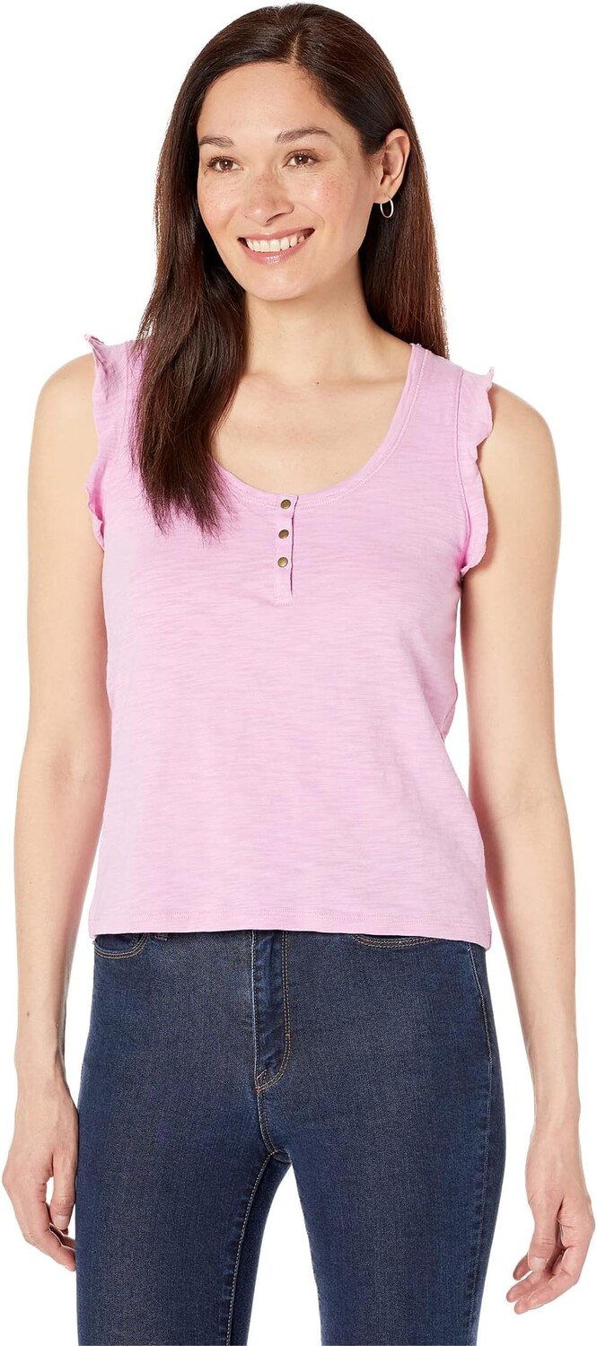 

Пуловер Lilla P Ruffle Sleeve Scoop Neck Henley in Loose Knit Slub, цвет Orchid
