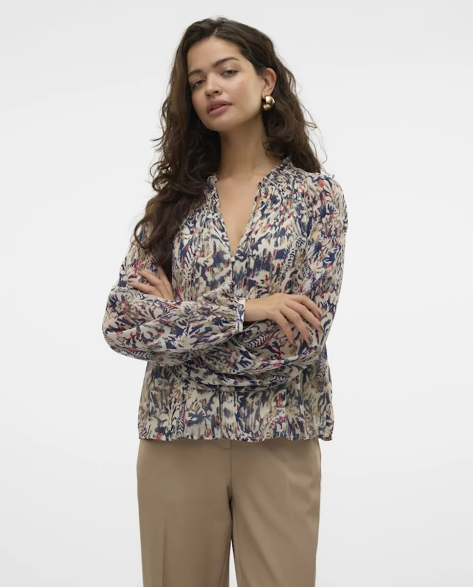 

Женская блузка с длинным рукавом и принтом Vero Moda, тёмно-синий