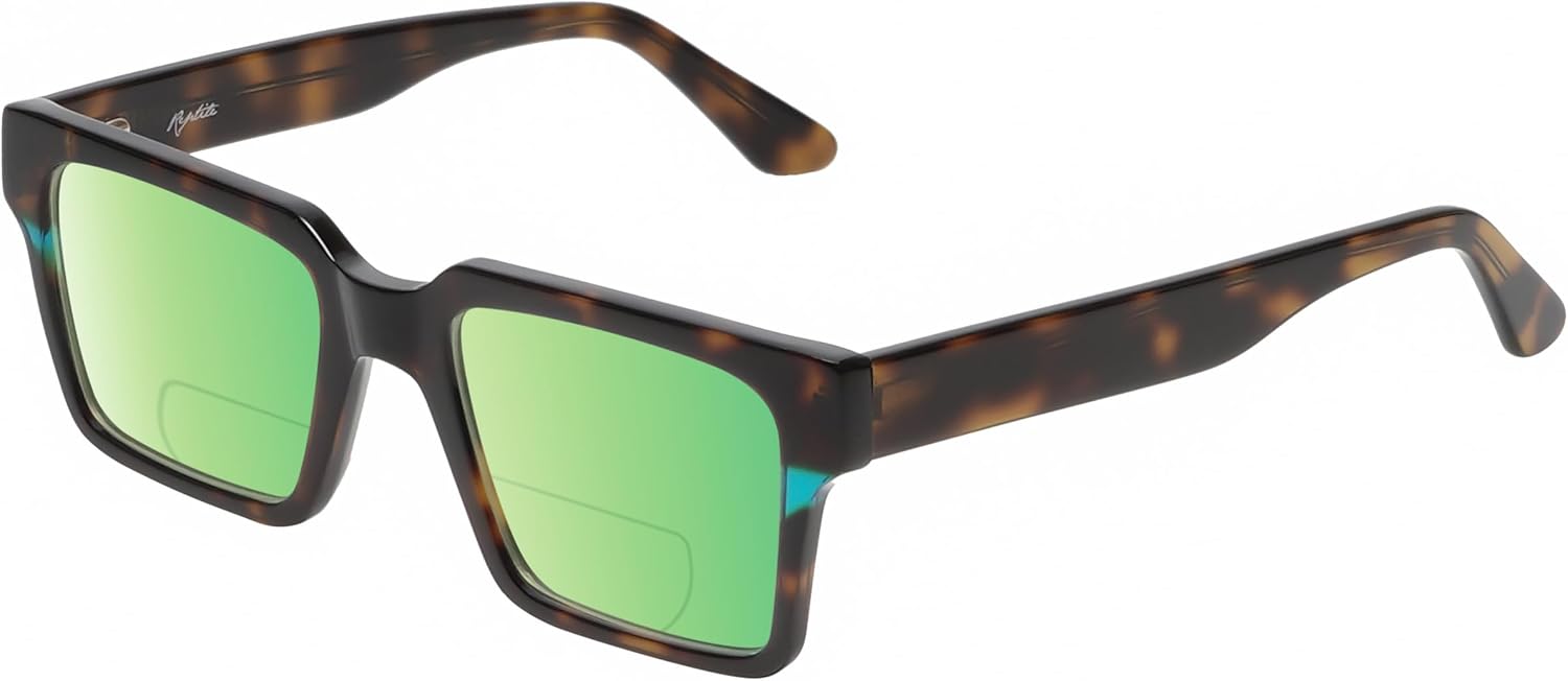 

Солнцезащитные очки Leatherback с поляризованными линзами и бифокальной линзой для чтения, мужские и женские, с защитой от УФ-излучения, для вождения, тонированные Reptile, Tortoise Blue Crystal/Polarized Green Mirror