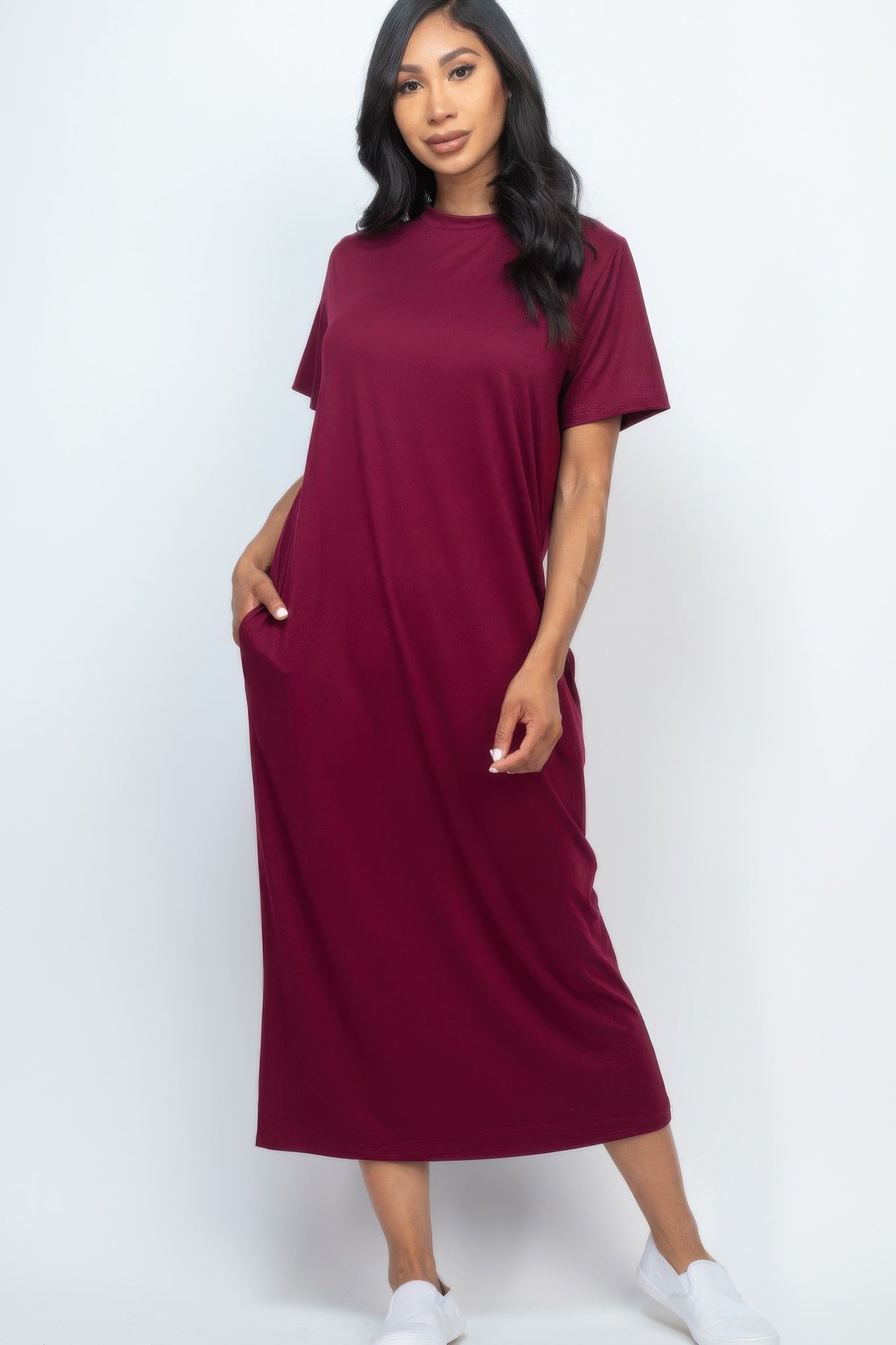 

FASHNZFAB женское платье-футболка с боковыми карманами, цвет burgundy
