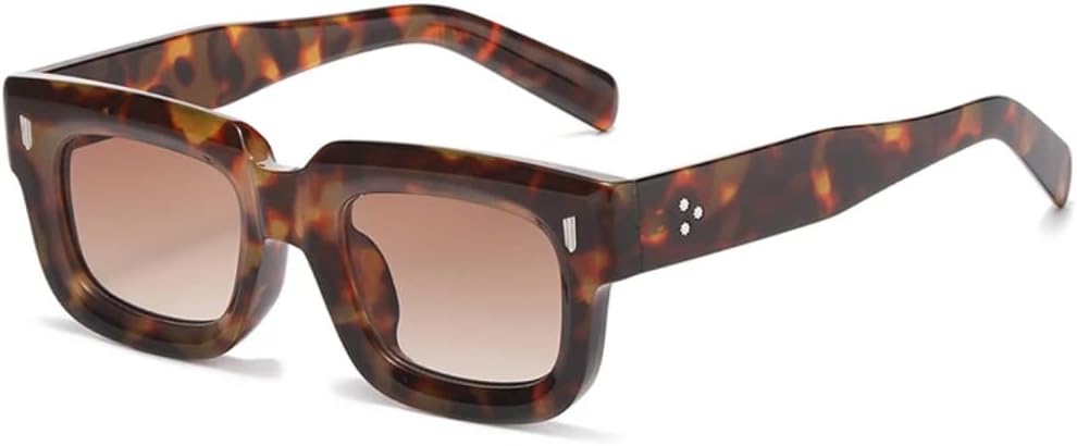 

Модные маленькие квадратные солнцезащитные очки для женщин в стиле ретро с заклепками, для мужчин, с прозрачными линзами цвета океана, защита от УФ-излучения UV400, в стиле панк UATXTAU, Leopard Tea Gradient