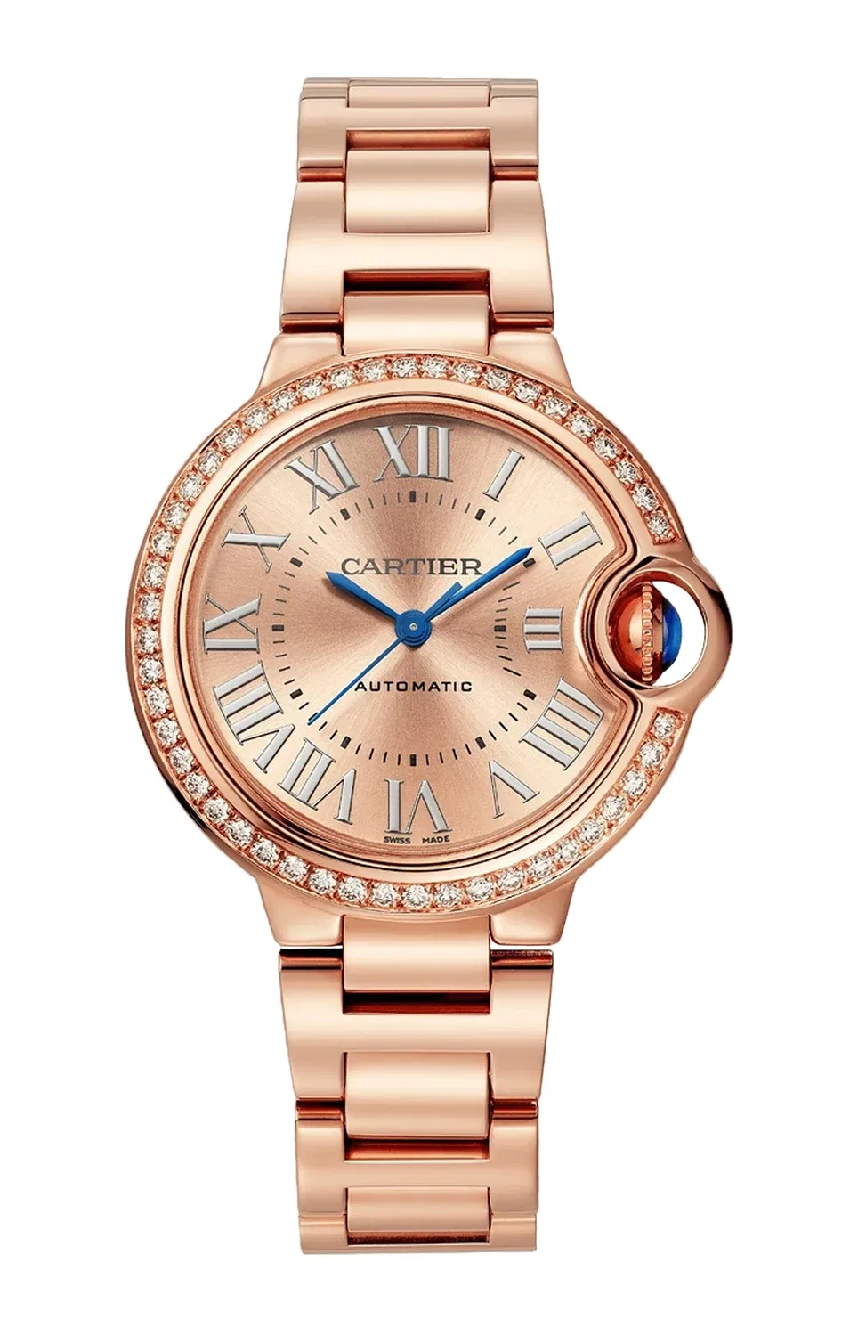 Ballon Bleu de CARTIER 33 мм, автоматические, розовое золото, бриллианты - WJBB0077, золотой
