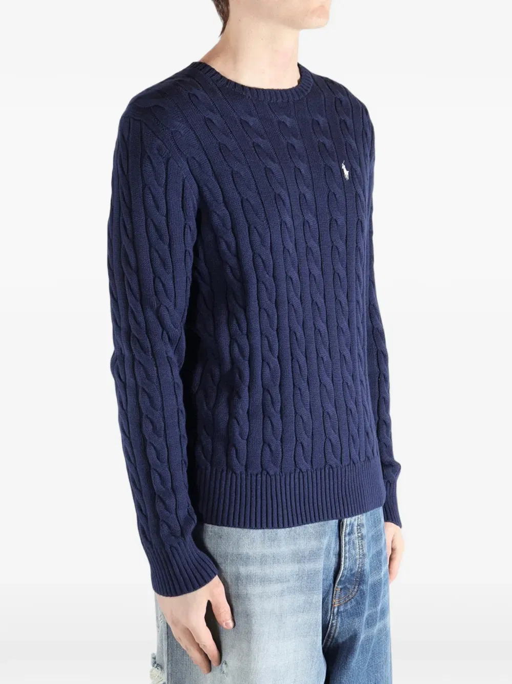 Свитер с круглым вырезом и косами Polo Ralph Lauren, синий — фото 3