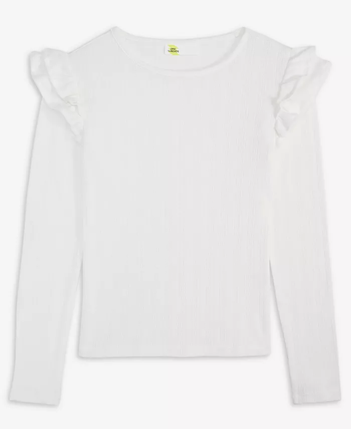 

Топ с рюшами на рукавах и ажурной вязкой для девочек Little & Big Girls Epic Threads, белый