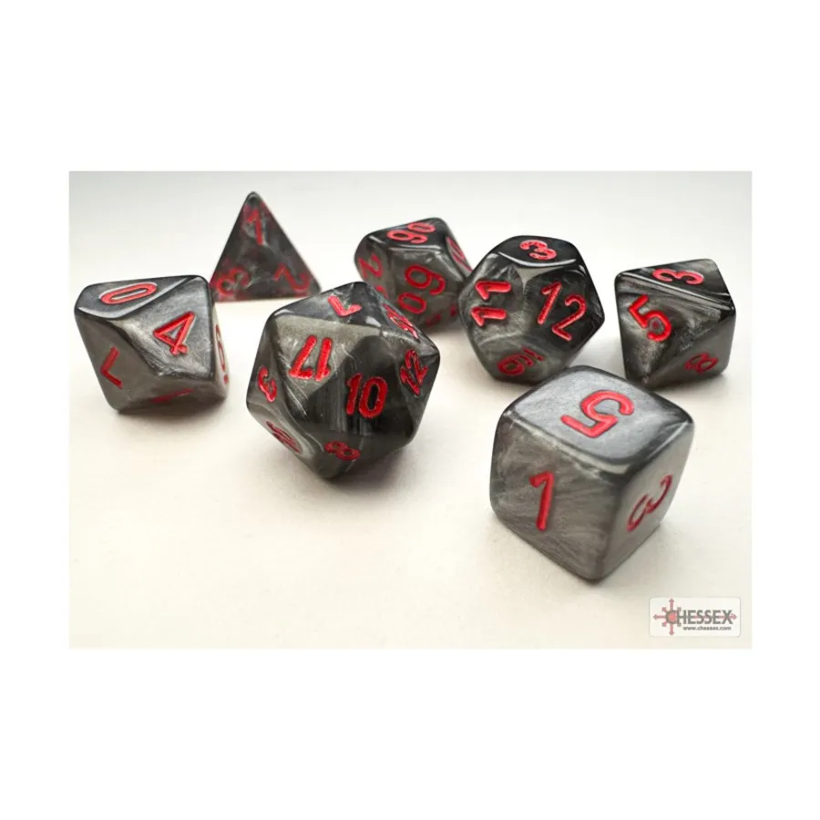 

Набор Mini Poly — бархатный черный с красным (7), Dice - Miniature 10mm & 5mm (Chessex)