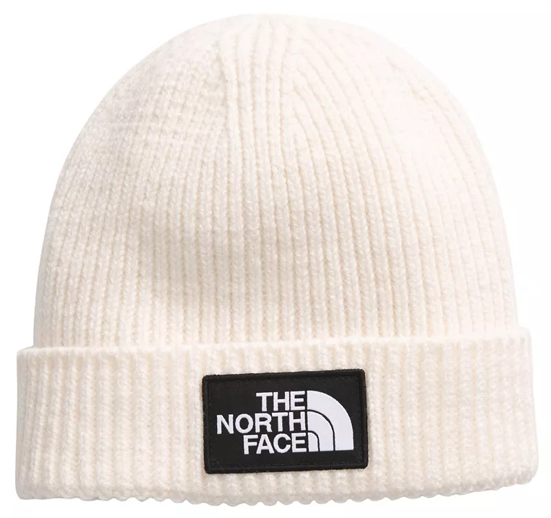 

Детская шапка с логотипом The North Face на манжетах, цвет White Dune