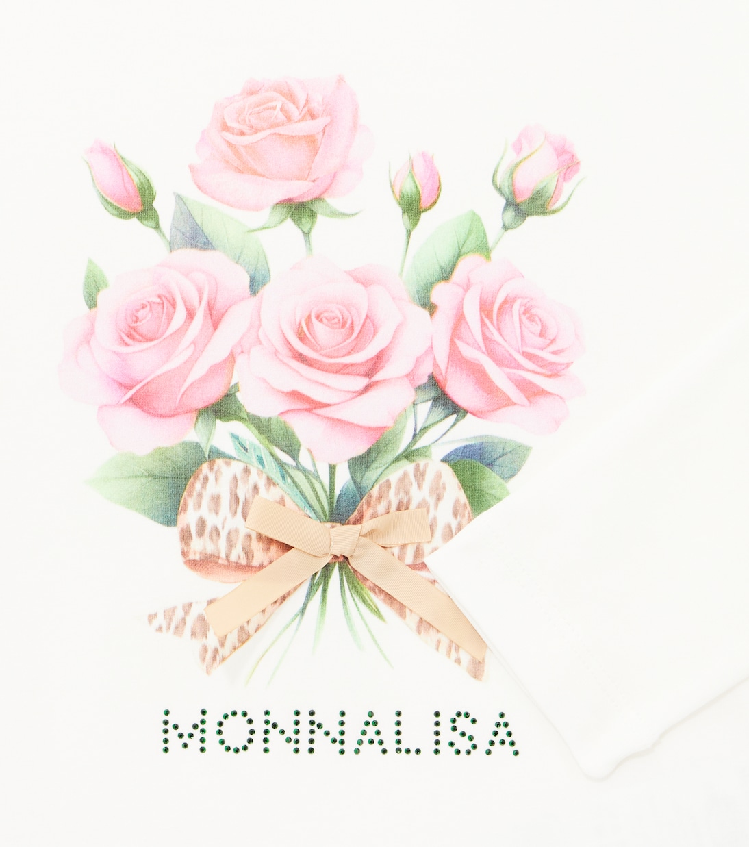 Футболка из хлопкового джерси с цветочным логотипом Monnalisa, Panna — фото 2