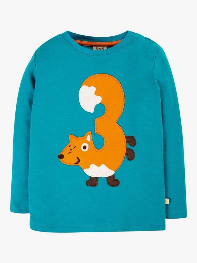 Детская футболка с лисой Magic Number 3 из органического хлопка Frugi, Tobermory Teal/Multi — фото 2