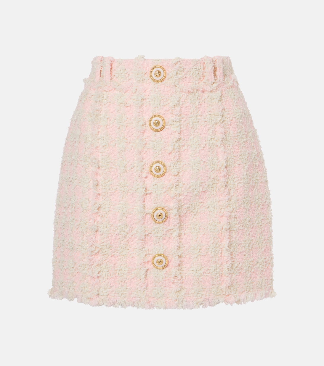 Мини-юбка из клетчатого твида Balmain, Rose/Beige