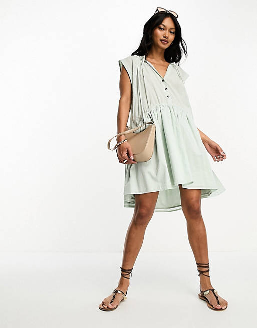 

Свободное платье мини из морской пены с завязками и завязками ASOS DESIGN