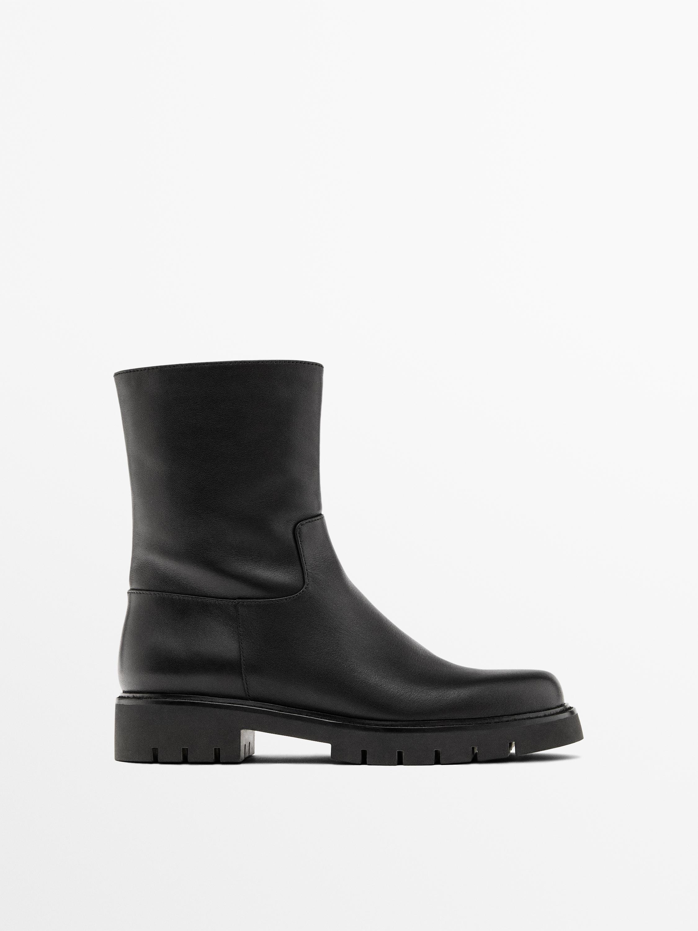 Ботинки на плоской подошве с рифленой подошвой Massimo Dutti, черный