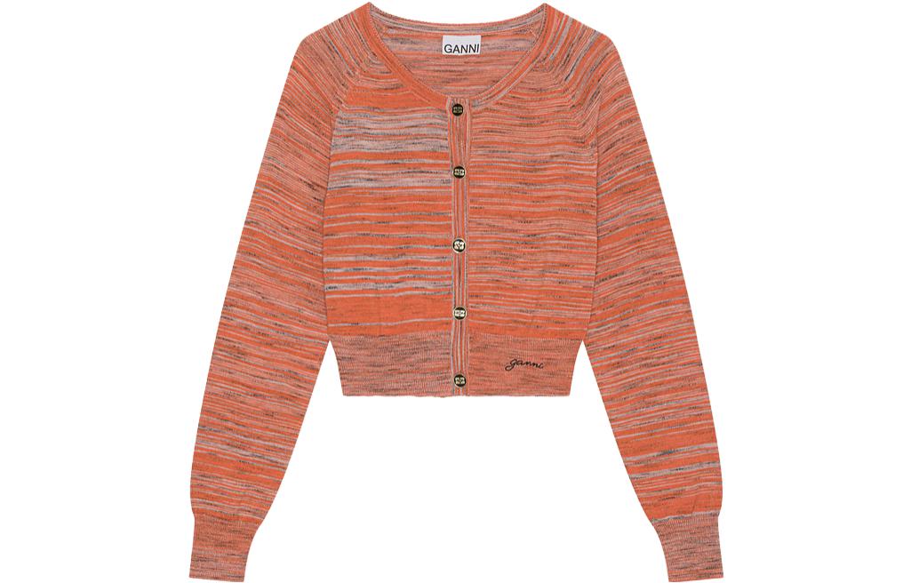 

Кардиган на пуговицах с вышитым логотипом из мулине GANNI, Vibrant Orange