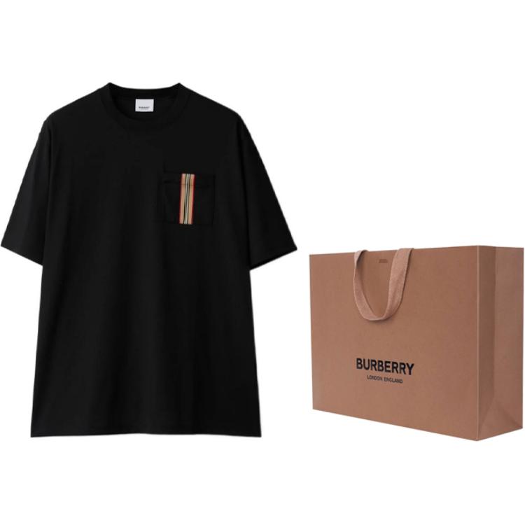 Футболка Burberry из хлопка с карманом и полосатой отделкой, черный — фото 4