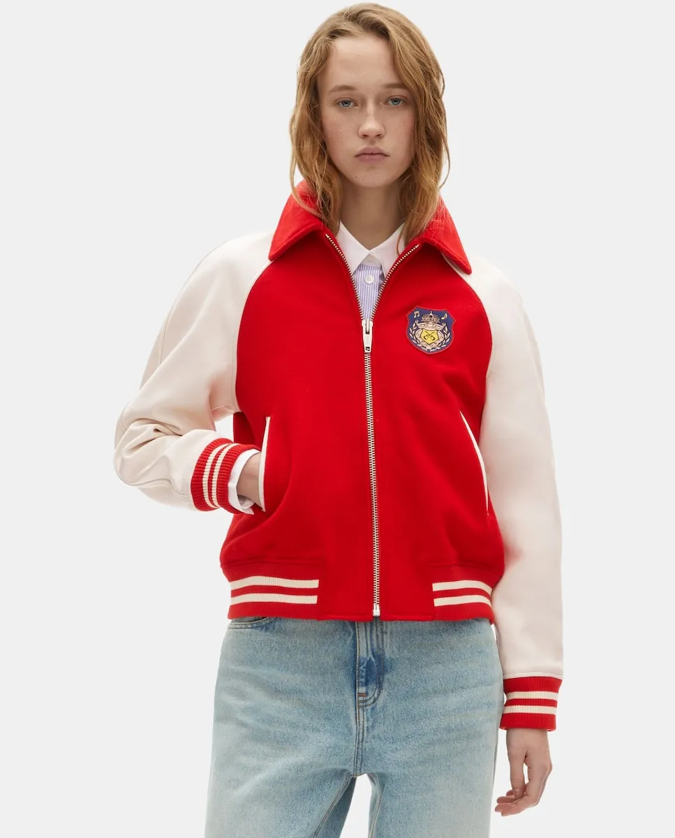 

Женская куртка из шерсти и кожи с застежкой-молнией The Kooples, красный