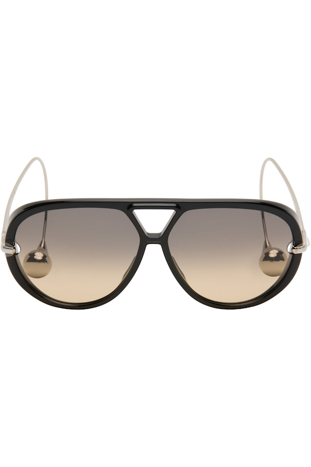 

Bottega Veneta Солнцезащитные очки-авиаторы в черно-серебристой оправе