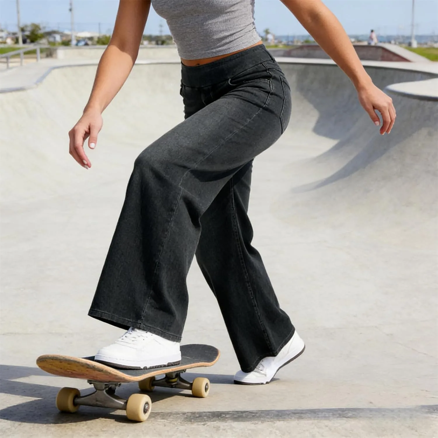 Брюки-джоггеры женские baggy sweatpant jeans wide leg с высокой талией — фото 4
