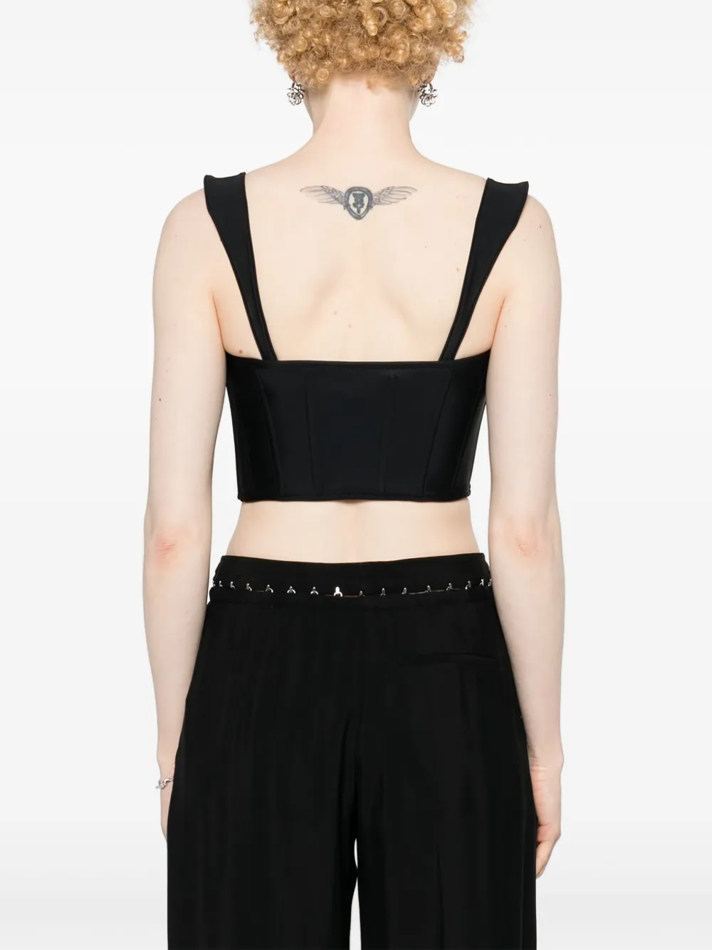 Укороченный корсет из денима Mugler, черный — фото 4