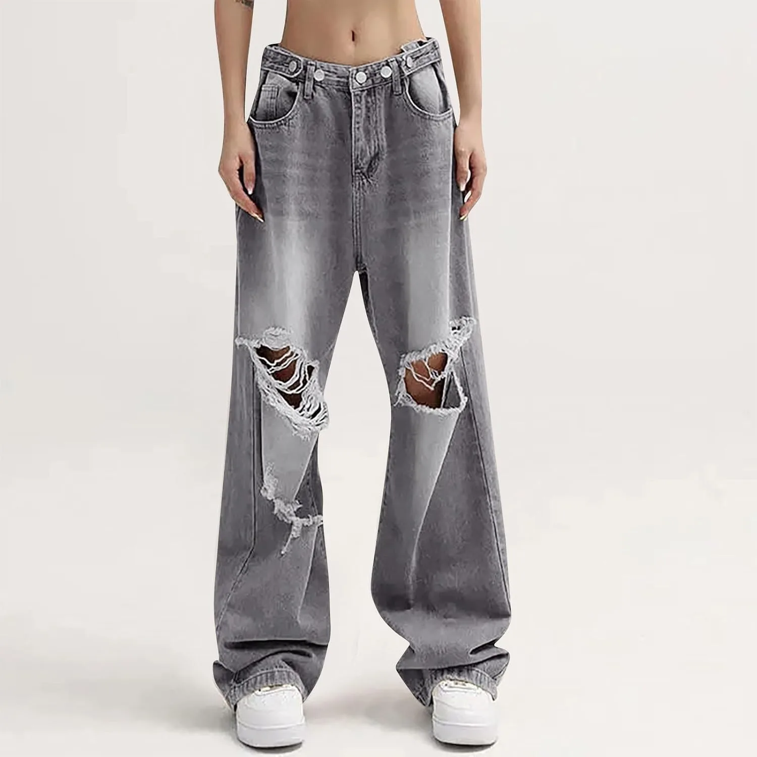 Женские рваные джинсы Baggy Wide Leg Boyfriends в стиле Y2k 90s Vintage Hip Hop — фото 2